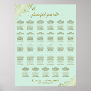 Goud & Mintgroene 29 Tafel Trouwzaalstoelen Platte Poster
