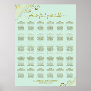 Goud & Mintgroene 30 Tafel Trouw Stoelenkaart Poster