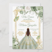 Goud Mis Quince Sage Groen Bloemen Quinceañera Kaart (Voorkant)