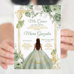 Goud Mis Quince Sage Groen Bloemen Quinceañera Kaart<br><div class="desc">Sage Groen & Goud Bloemen Quinceañera Uitnodiging Mis Quince Anos,  15e verjaardag, </div>