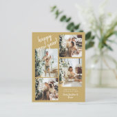 Goud Modern Brush Script 4 foto Gelukkig Nieuwjaar Briefkaart (Staand voorkant)