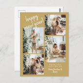 Goud Modern Brush Script 4 foto Gelukkig Nieuwjaar Briefkaart (Voorkant / Achterkant)