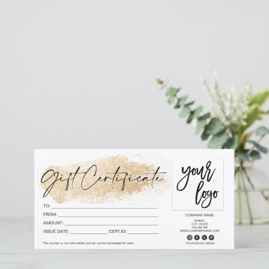 Goud modern cadeaukaarcertificaat toevoegen logo (Staand voorkant)