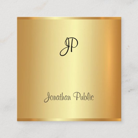 Goud Modern Elegant Handgeschreven Monogram Script Vierkante Visitekaartje (Voorkant)