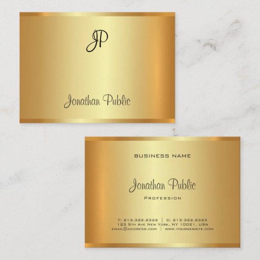 Goud Modern Elegant Handgeschreven Monogram Script Visitekaartje (Voorkant / Achterkant)