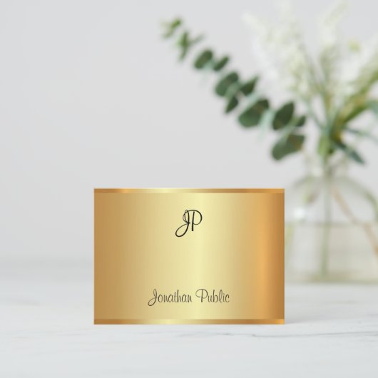 Goud Modern Elegant Handgeschreven Monogram Script Visitekaartje (Staand voorkant)