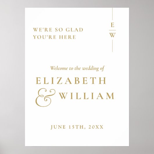 Goud Modern Elegant Monogram Huwelijk Welkom Teken Poster (Voorkant)