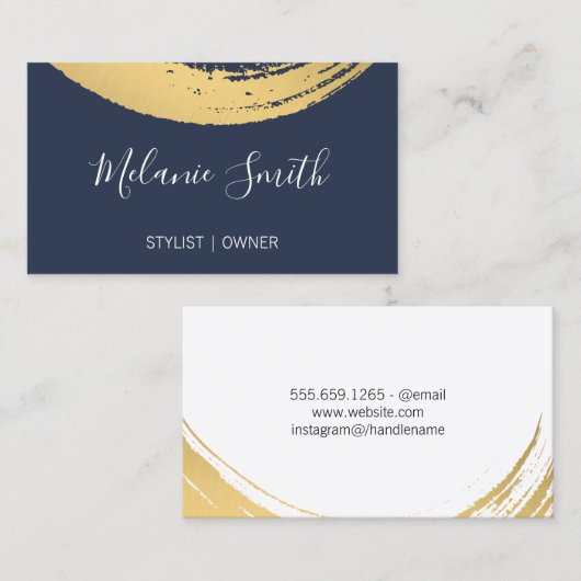 Goud Modern Geborsteld/Blauw Visitekaartje (Voorkant / Achterkant)