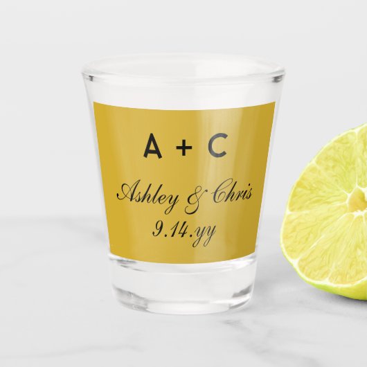 Goud Modern Gepersonaliseerd Bruiloft Receptie Fav Shot Glas (Voorkant)