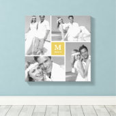 Goud Modern Grid Monogram Bruiloft 4 Fotocollage Canvas Afdruk (Insitu (Houten vloer))