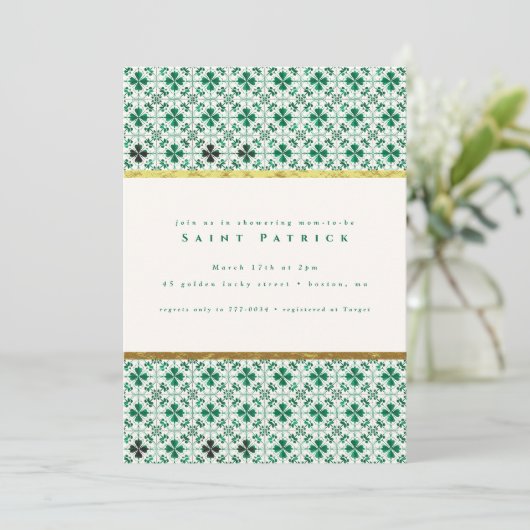 Goud Modern Groen St. Patrick's Day Baby shower Kaart (Staand voorkant)