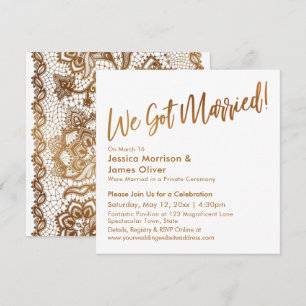 Goud Modern Schrift & Kant We Zijn Getrouwd! Kaart