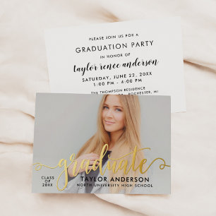 Goud modern script afstudeerfoto folie uitnodiging