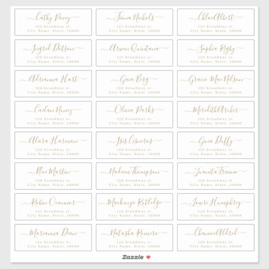 Goud modern script bruiloft label gastadres (Vel)