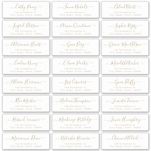 Goud modern script bruiloft label gastadres (Voorkant)