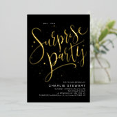 Goud Modern Script Elke leeftijd Verrassing Verjaa Folie Uitnodiging (Staand Voorkant)