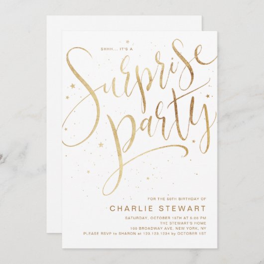 Goud Modern Script Elke leeftijd Verrassing Verjaa Kaart (Voorkant / Achterkant)