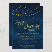 Goud Modern Script Light String Housewarming Party Kaart (Voorkant / Achterkant)