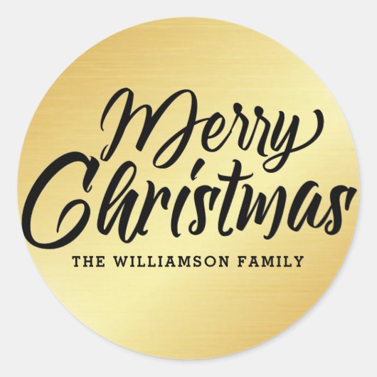 Goud Modern Script Merry Christmas Gepersonaliseer Ronde Sticker (Voorkant)