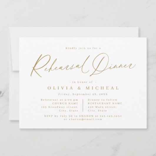 Goud modern script minimalistisch repetitief diner kaart (Voorkant)