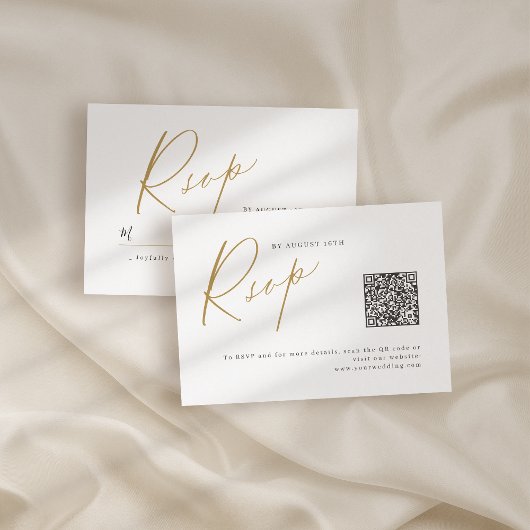 Goud modern script minimalistische bruiloft QR cod RSVP Kaartje