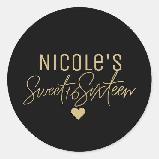Goud Modern Script SWEET 16 elke kleur Custom Ronde Sticker (Voorkant)