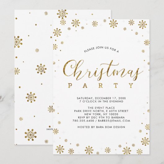 Goud | Modern Snowflakes kerstfeest Kaart (Voorkant / Achterkant)