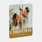 Goud Modern Stijlvol Vrolijk Kerstfeest Familie Fo Metalen Ornament (Voorkant Rechts)