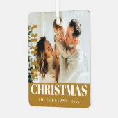 Goud Modern Stijlvol Vrolijk Kerstfeest Familie Fo Metalen Ornament (Voorkant links)