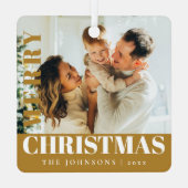 Goud Modern Stijlvol Vrolijk Kerstfeest Familie Fo Metalen Ornament (Achterkant)