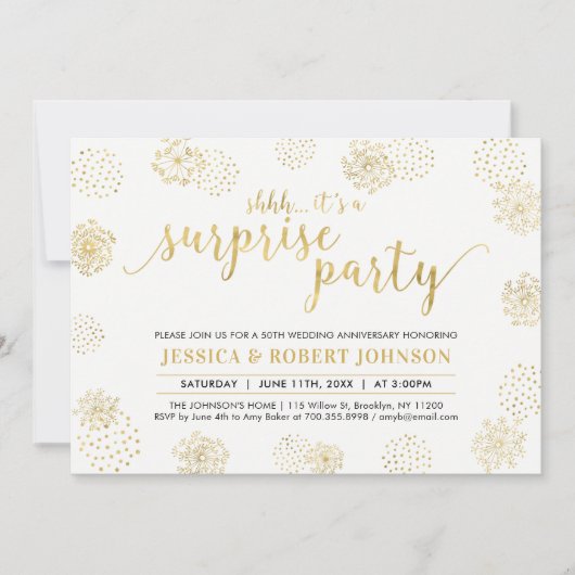 Goud | Modern Surprise 50th Wedding Jubileum Kaart (Voorkant)