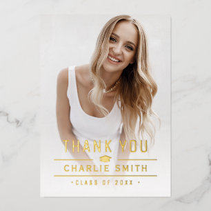 Goud Modern Typografie 2 Foto Afstudeerder Dank u Folie Uitnodiging
