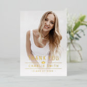 Goud Modern Typografie 2 Foto Afstudeerder Dank u Folie Uitnodiging (Staand Voorkant)