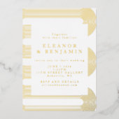 Goud Moderne Abstracte Lijnen Elegante Trouw  Folie Uitnodiging (Voorkant)