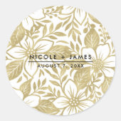 Goud Moderne Bloemenbloei Ronde Sticker (Voorkant)