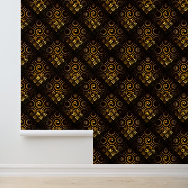 Goud Moderne Boho Elegante Abstracte Kunstpatroon  Behang (Applicatie)