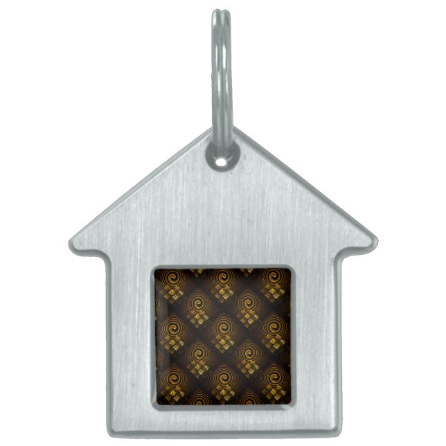 Goud Moderne Boho Elegante Abstracte Kunstpatroon  Huisdieren Naamplaatje (Voorkant)