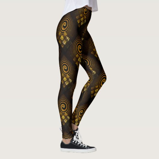 Goud Moderne Boho Elegante Abstracte Kunstpatroon Leggings (Rechts)