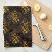 Goud Moderne Boho Elegante Abstracte Kunstpatroon Theedoek (Quarter Fold)