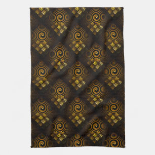Goud Moderne Boho Elegante Abstracte Kunstpatroon Theedoek