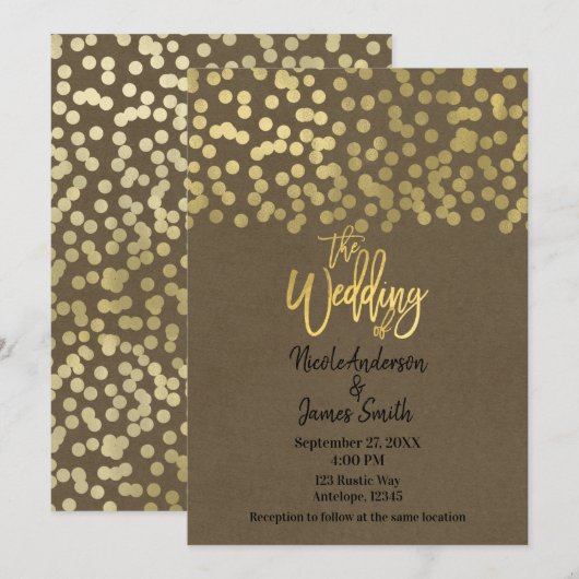 Goud Moderne Chic Rustieke Kraft Chic Bruiloft Kaart (Voorkant / Achterkant)