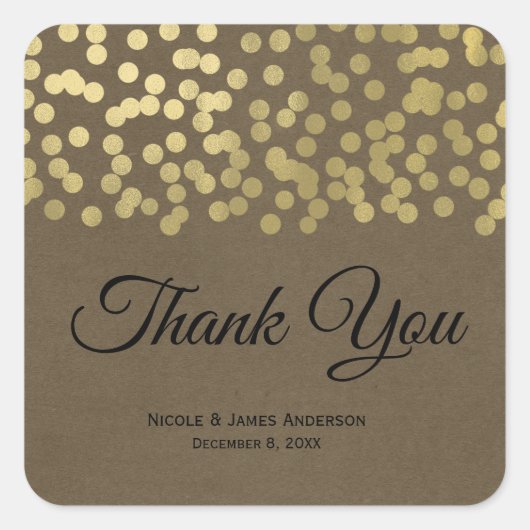Goud Moderne Chic Rustieke Kraft Chic Bruiloft Vierkante Sticker (Voorkant)