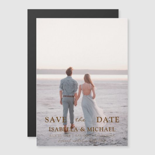Goud Moderne Foto Bruiloft Save The Date Magnet (Voorkant / Achterkant)