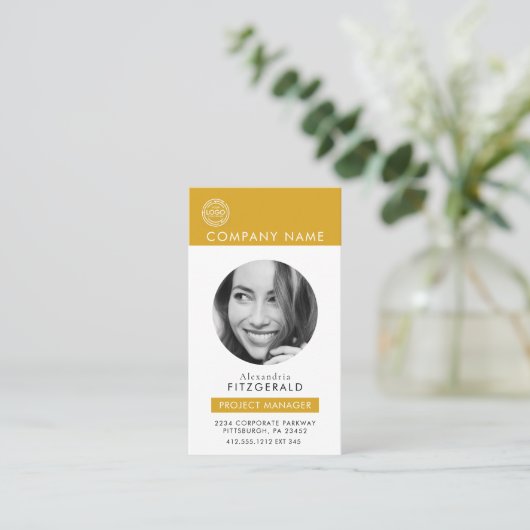 Goud | Moderne foto Zwart Wit QR Code Visitekaartje (Staand voorkant)