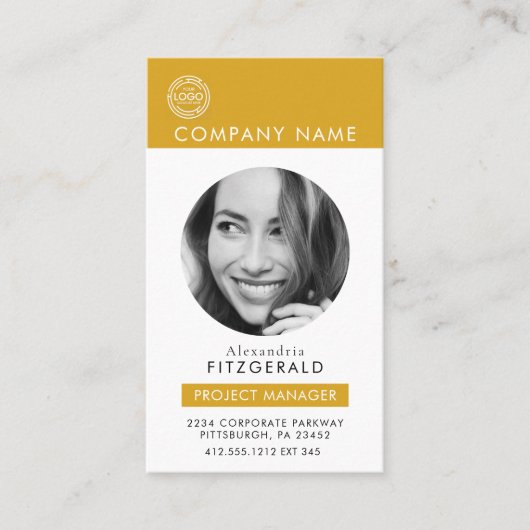 Goud | Moderne foto Zwart Wit QR Code Visitekaartje (Voorkant)