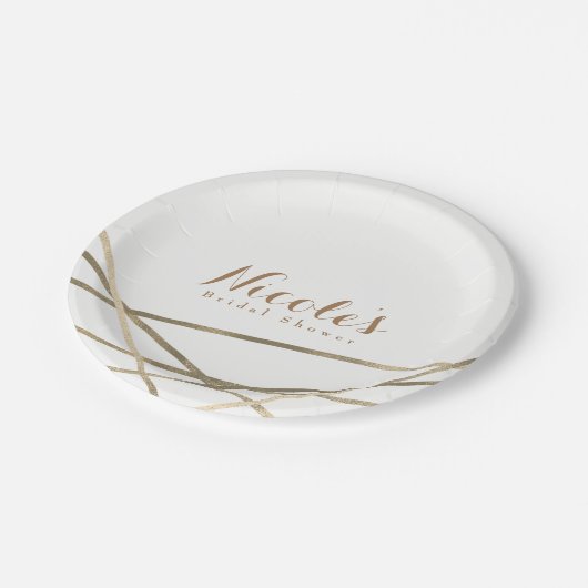 Goud Moderne Geometrische Lijnen Elegant Custom Papieren Bordje (Gekanteld)