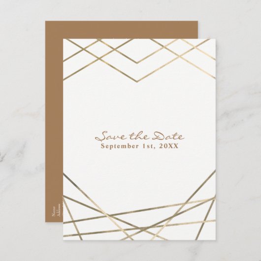 Goud Moderne geometrische lijnen opslaan Datum Aankondigingskaart (Voorkant / Achterkant)