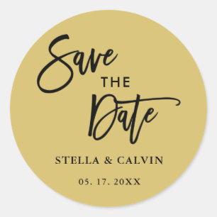 Goud Moderne Kalligrafie Bruiloft Save the Date Ronde Sticker