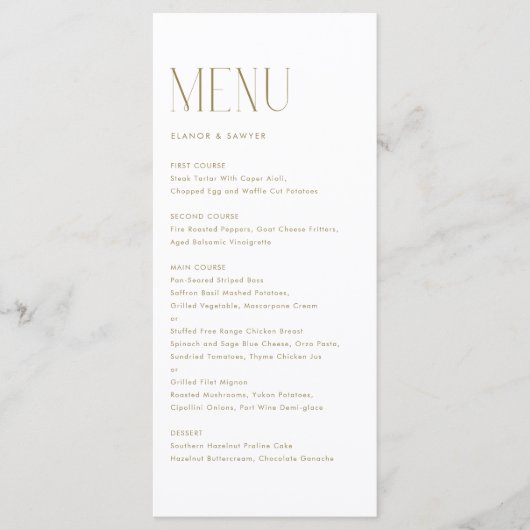 Goud Moderne Minimalistische Typografie Bruiloft Menu (Voorkant)
