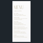 Goud Moderne Minimalistische Typografie Bruiloft Menu<br><div class="desc">menukaart met moderne typografie. Personaliseer door datum en maaltijdkeuze toe te voegen. Deze gouden minimalistische menukaart is perfect voor bruiloften,  baby showers,  vrijgezellenfeesten,  verjaardagen en meer.</div>